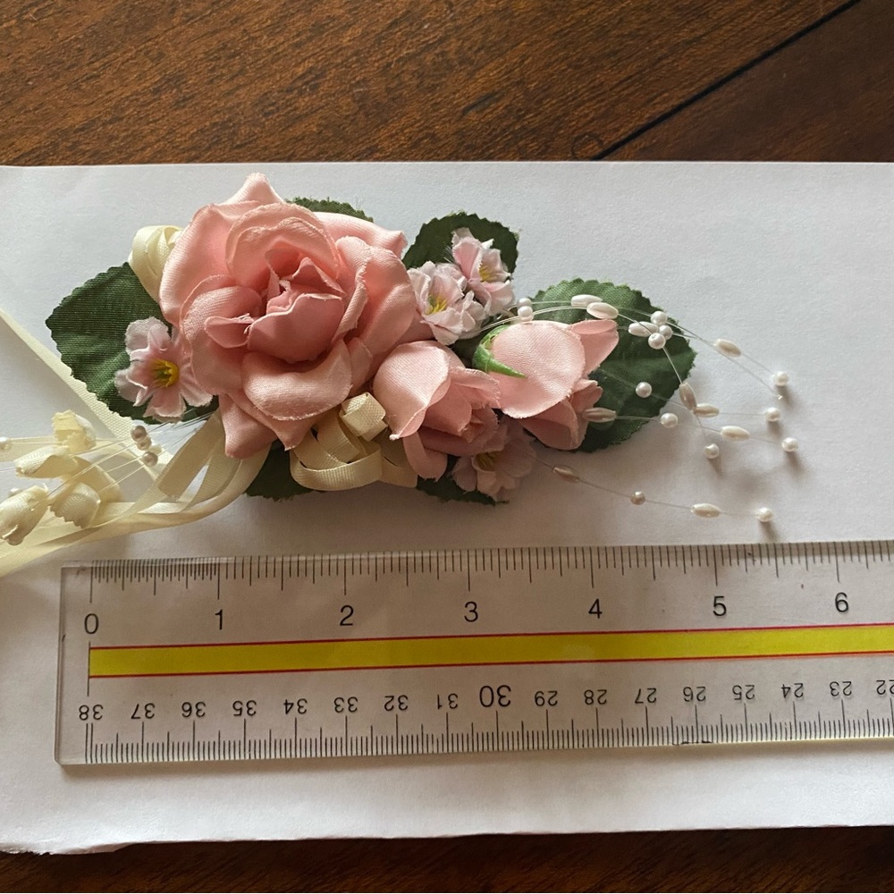 Pink Floral Hair Accessory with Ribbon - Picture 6 of 6